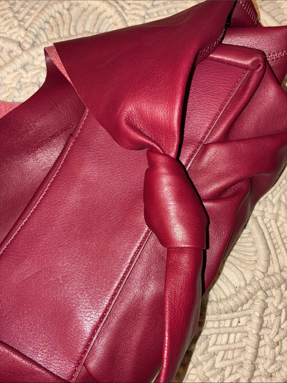 Elizabeth and James Burgundy Knotted Handle Leather Hobo - Picture 7 of 8